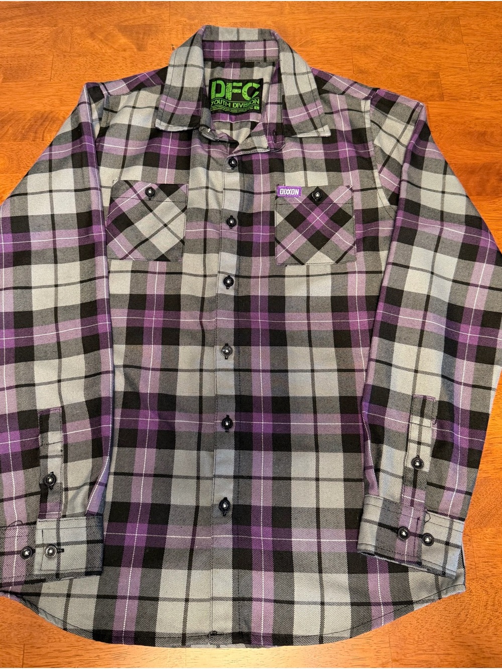DIXXON  Youth Gray, Black & Purple Plaid Button-Down Shirt